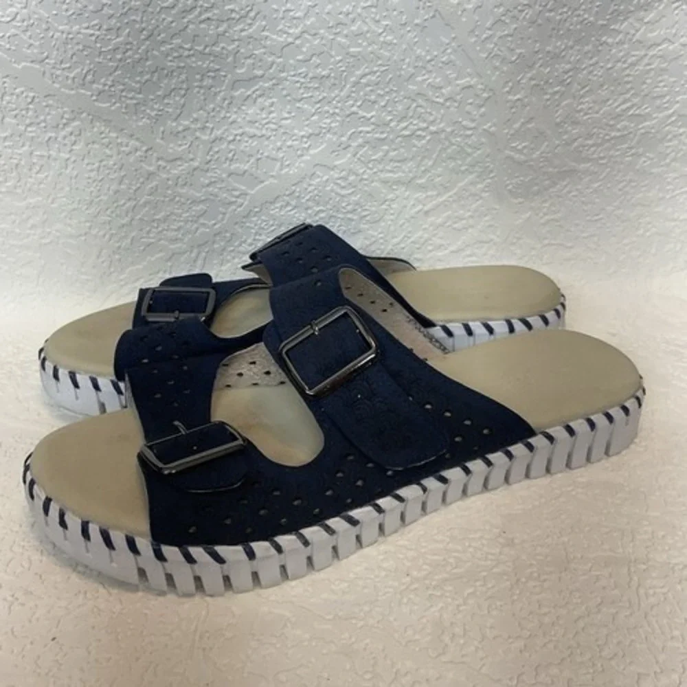 Ilse Jacobsen Platform Tulip Dark Indigo Buckle Strap Sandal Women 40/US10 China